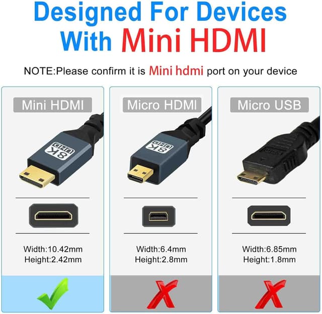 Detalle de Thsucords Spiralkabel 8K Mini‑HDMI auf HDMI (90° links) – 1 m, unterstützt bis 8K@60 Hz