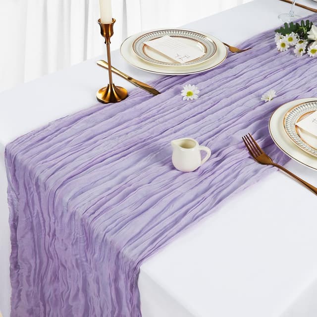 Detalle 2 de 6-Pack Lilac Purple Cheesecloth Table Runner (10Ft, 35x120 in) for Easter, Spring, and Boho Decor