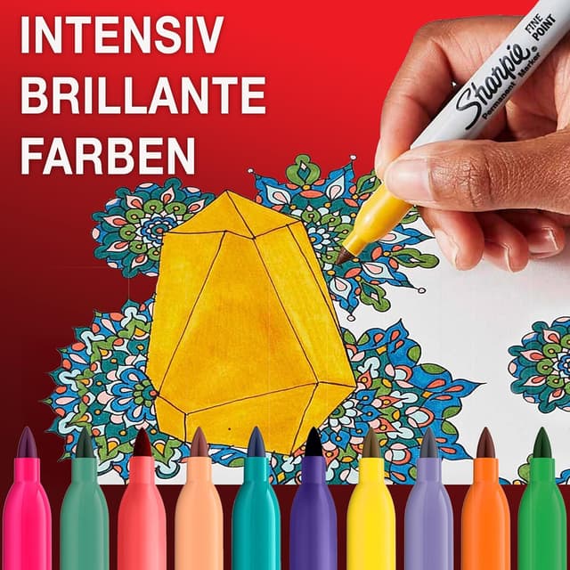 Detalle de Sharpie Permanent Marker mit feiner Spitze – 12er Set gemischte Farben