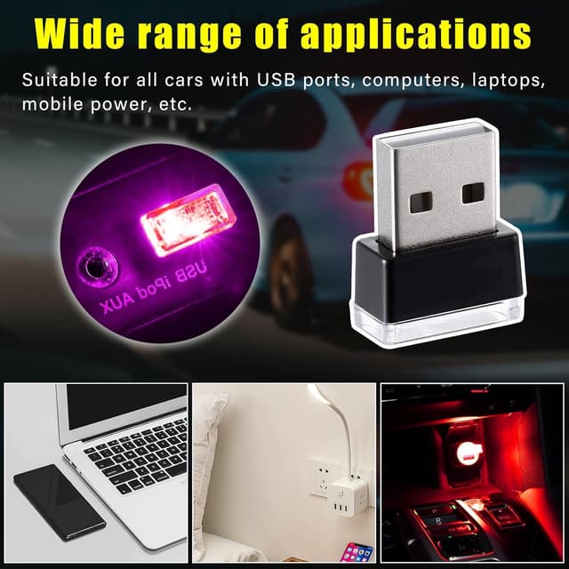 Detalle de Augeny 7 PCS USB LED Car Interior Atmosphere Lamp (Plug-in USB, Multi-Color)