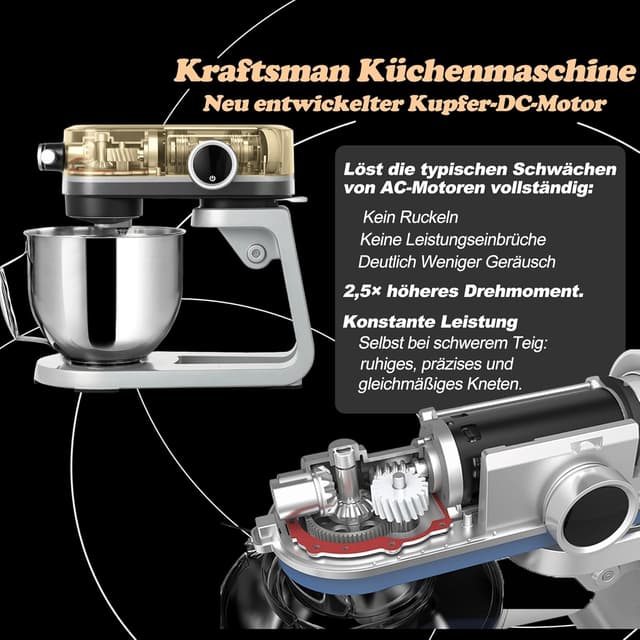 Detalle 2 de Kraftsman Küchenmaschine für Brotteig mit 5-L-Schüssel