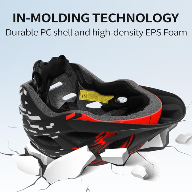 Detalle de tadpole Bike Helmet with Tail Light and Detachable Visor (21 vents, adjustable 57–61cm)