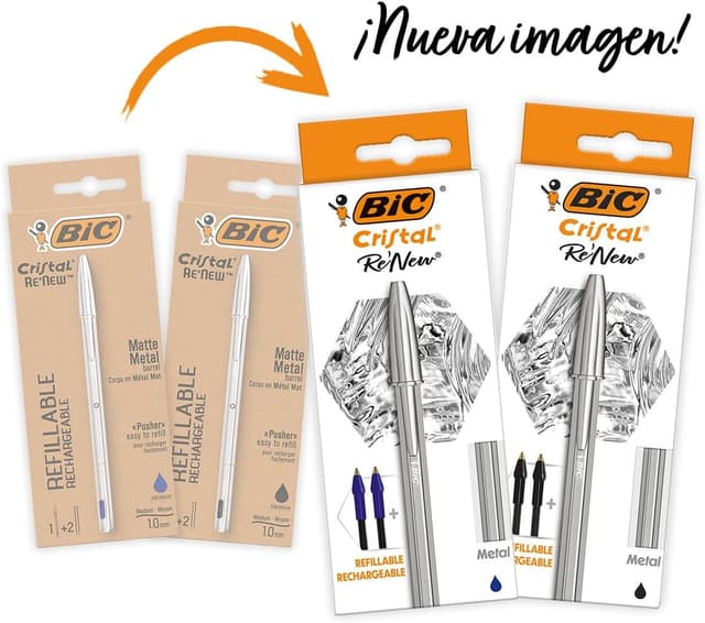 Thumbnail 1 de BIC Cristal Re'New Bolígrafo Metal Recargable 🖊️ (2+4)