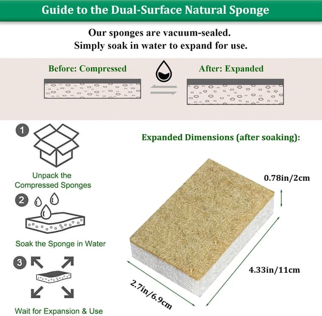 Detalle de Eco Washing Up Sponges 12 Pack — Natural Cellulose & Sisal non-scratch heavy duty dish sponges
