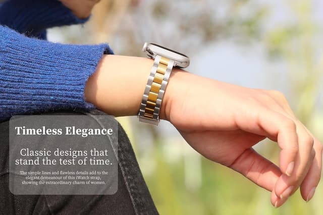 Detalle 2 de Vamyzji Slim Stainless Steel Strap for Apple Watch (44mm–49mm) — lightweight metal band with adjustable double-button clasp