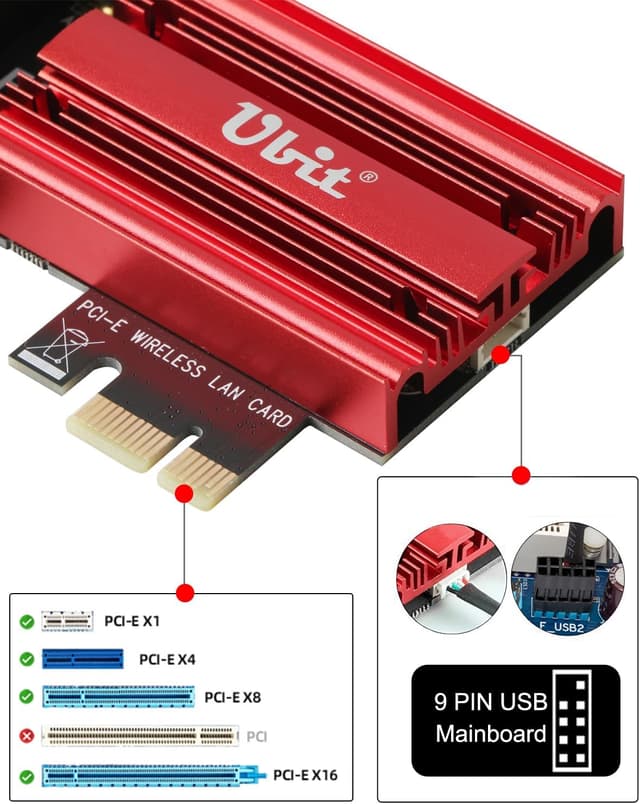 Thumbnail 6 de Ubit Carte WiFi 7 6338 PCIe triple bande 6 GHz/5 GHz/2,4 GHz avec Bluetooth 5,4