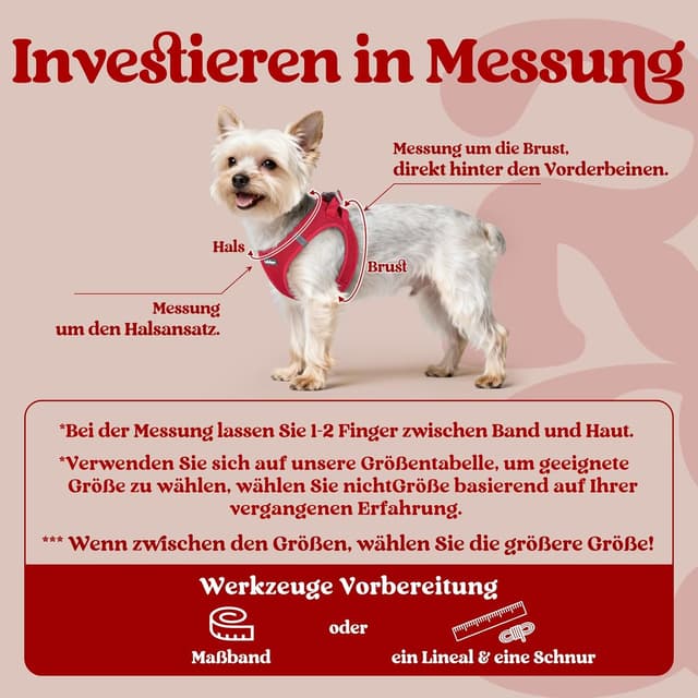 Detalle 2 de rabbitgoo Hundegeschirr Step-in für kleine Hunde (Größe M) – weiches Air-/Mesh, reflektierend, rot