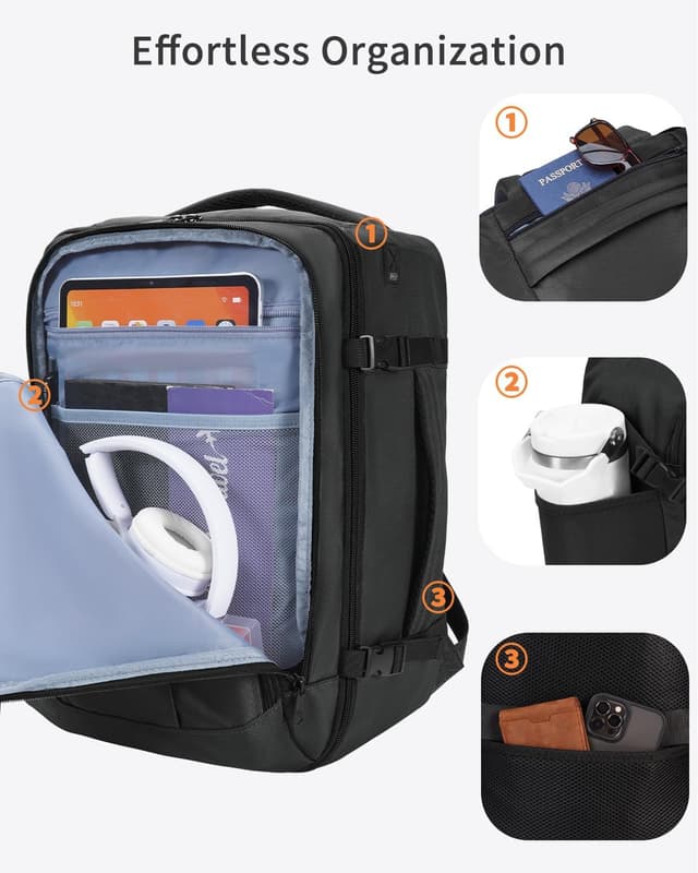 Detalle de ECOHUB Easyjet Cabin Bag underseat backpack 45x36x20cm, 30L, 13 pockets, waterproof recycled PET – Grey