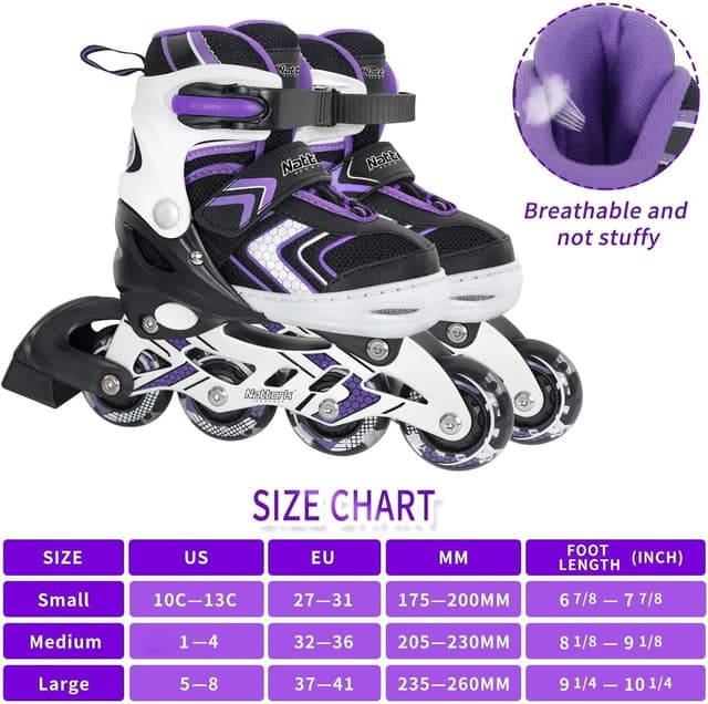 Detalle de Nattork Adjustable Inline Skates for Kids (4-Size Fit) with Light-Up Wheels, Beginner Roller Skates