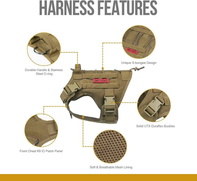 Detalle de OneTigris Hundegeschirr FIRE WATCHER aus 1000D Nylon (M, Braun) mit Griff und D-Ringen