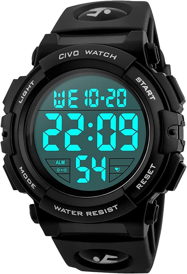 Detalle de CIVO Mens Digital Sports Watch with Military-Style Big Numbers, 50m Waterproof & LED Backlight