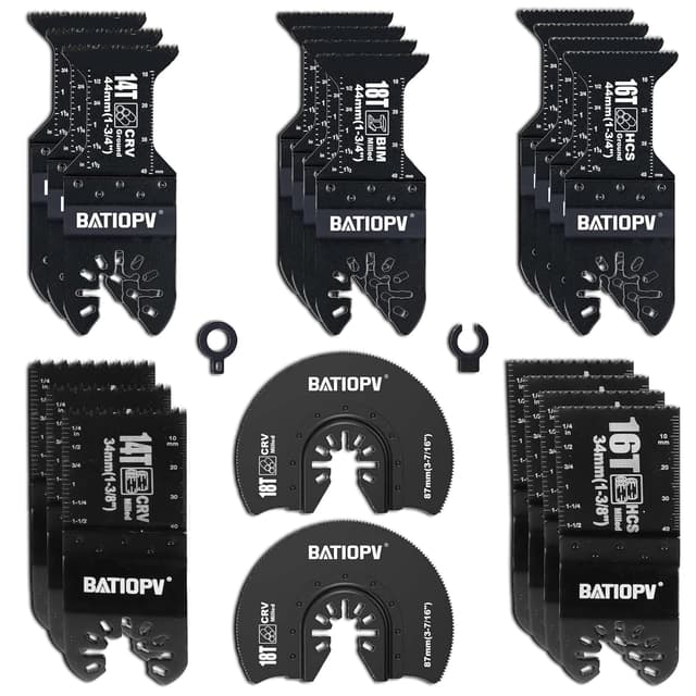 Detalle de Set BATIOPV da 22 lame per utensile multifunzione con attacchi universali