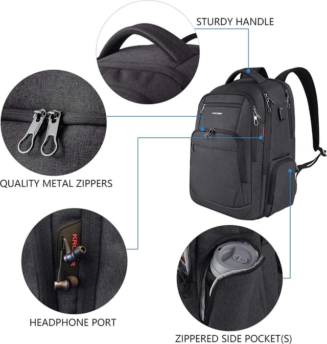 Detalle de KROSER School Laptop Backpack (up to 17.3 inch) with USB charging port, headphone interface and RFID pockets