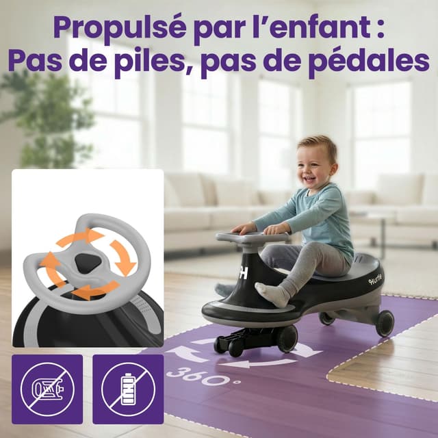 Detalle 2 de Hurtle Wiggle Drift : voiture à roulettes sans piles pour enfant, pour intérieur et extérieur