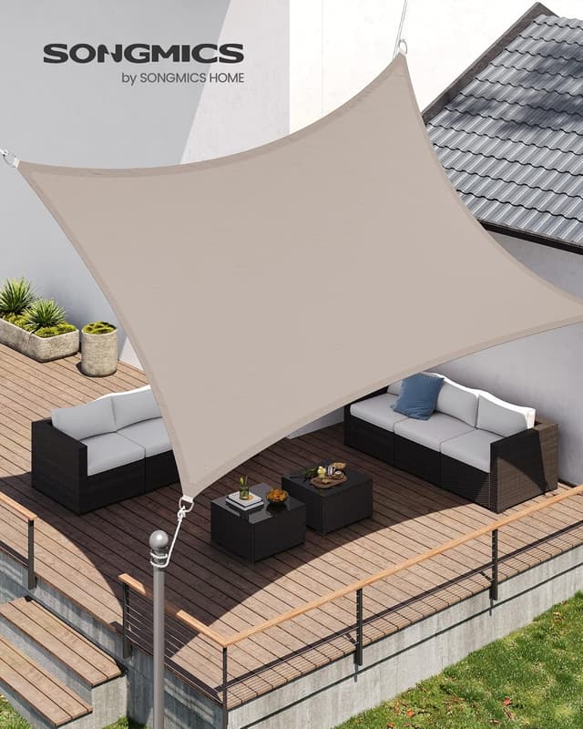 Detalle de SONGMICS Vela Parasole 3 x 5 m in poliestere impermeabile e anti-UV 93% (Tortora, GSH35TP)