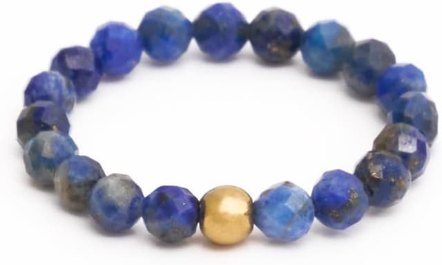 Detalle de BERGERLIN Echter Naturstein Perlen Ring mit Lapislazuli, vergoldeter Perle & EPI-Zertifikat – Unisex Anti-Stress Ring