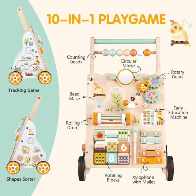 Thumbnail 1 de Wooden Baby Walker with Wheels