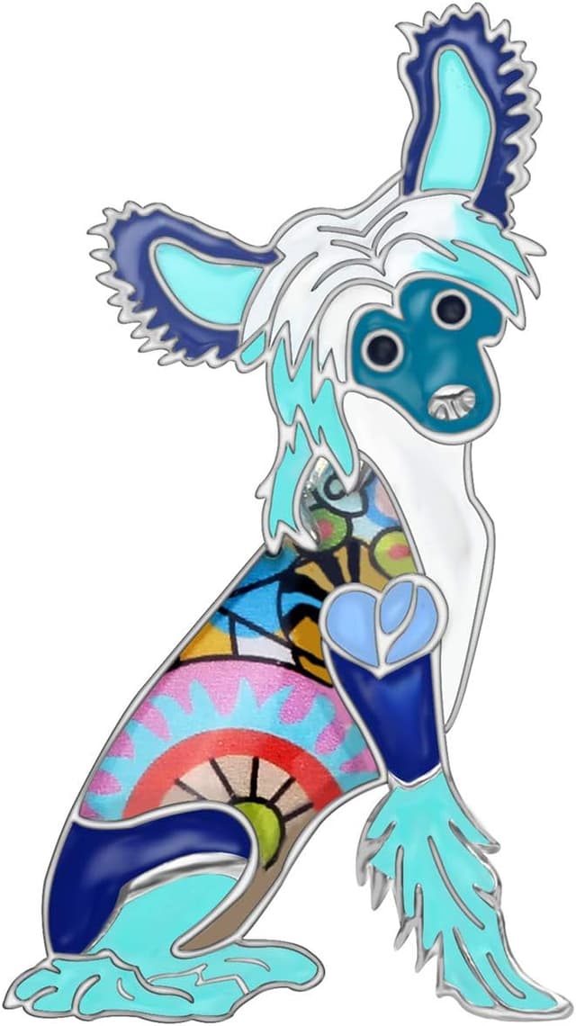 Thumbnail 5 de WEVENI Emaille Chinesischer Schopfhund Brosche 47 mm