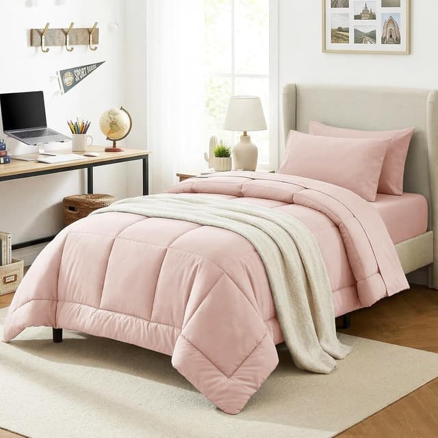Detalle de CozyLux Twin XL Comforter Set (Blush Pink) 5-Piece Bed in a Bag for College Dorms