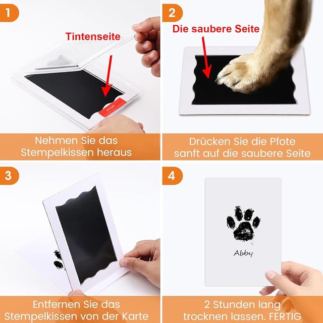Detalle de Baby-Fußabdruck & Pfotenabdruck-Set (6 Stempel) für Hund und Katze – Clean Touch für Baby Shower & Erinnerungen