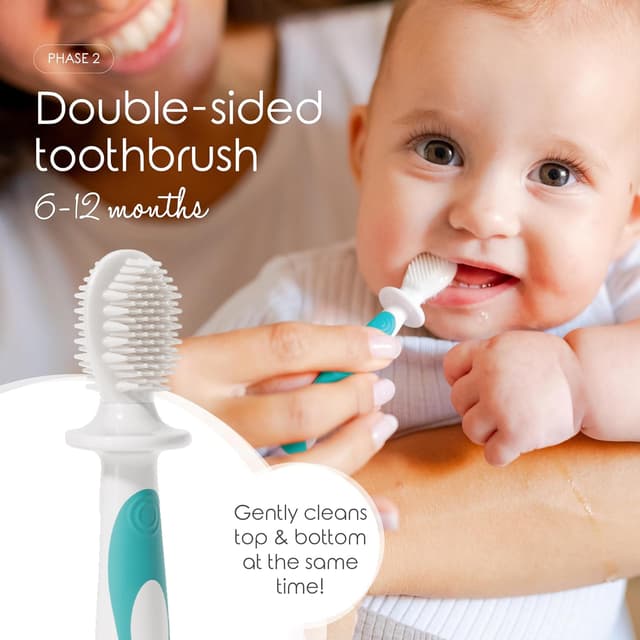 Detalle 2 de Cherish Baby Care Baby Toothbrush Set 0–2 Years (BPA-Free, Food-Grade Silicone) – Teal