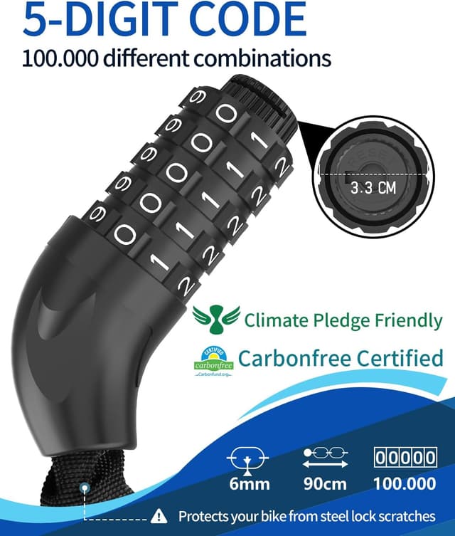 Detalle de MUPAS Fahrrad-Zahlenschloss mit 5-stelligem Code und gehärtetem Stahl (Kettenschloss)