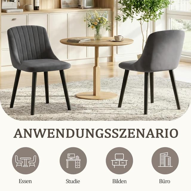 Detalle de Lot de 6 chaises de salle à manger Goeurvant gris foncé en velours et pieds en bois