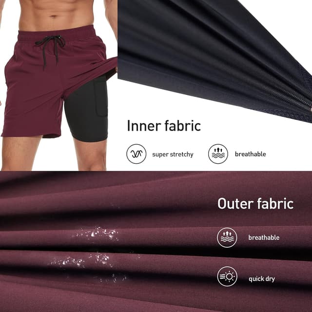 Detalle de Arcweg 2-in-1 Men’s Swim Trunks with Compression Liner and Zipper Pockets