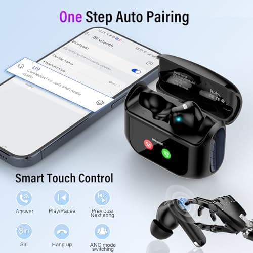 Thumbnail 7 de Thunelec Auriculares inalámbricos Bluetooth con pantalla táctil LED, ANC+ENC, 48H e IP7 (negro)