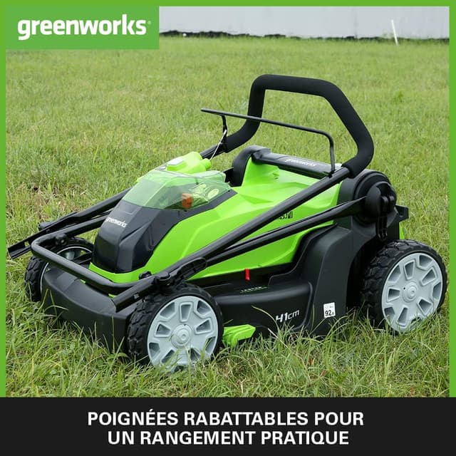 Detalle de Greenworks G40LM41 : tondeuse sans fil pour pelouses jusqu’à 500 m², coupe 41 cm (sans batterie ni chargeur)
