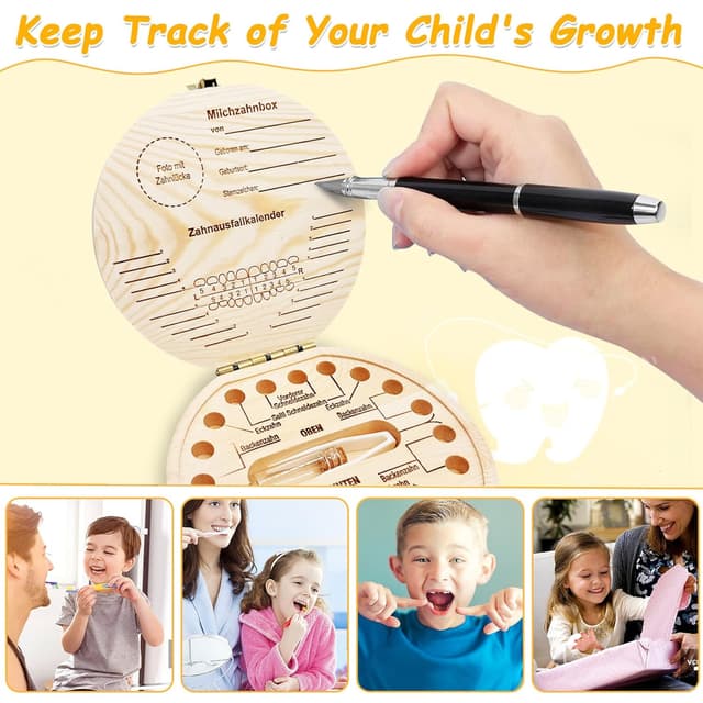 Detalle 2 de Shengruili Zahnbox aus Holz für Milchzähne – Aufbewahrungsbox für Baby-Zähne mit Verschluss