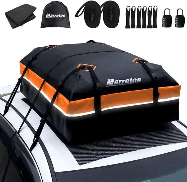 Detalle 1 de Marretoo Car Roof Bag (21 Cubic Feet) – Waterproof 840D Roof Cargo Carrier with Anti-slip Mat