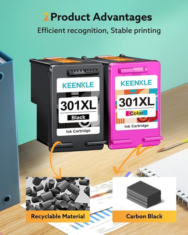 Detalle de KEENKLE 301XL High Yield Ink Cartridges (2-Pack: Black & Colour) for HP 301XL printers