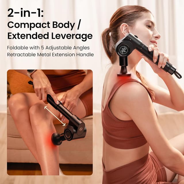 Detalle 2 de Napre Massage Gun with Heat & Red Light Therapy – 32 Speeds, 5 Angles, Long Handle