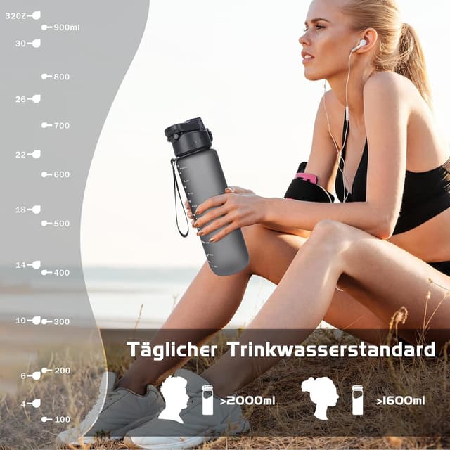 Detalle de AOPREL Trinkflasche 1 l aus Tritan, BPA-frei – Sportflasche mit Filter und Bürste