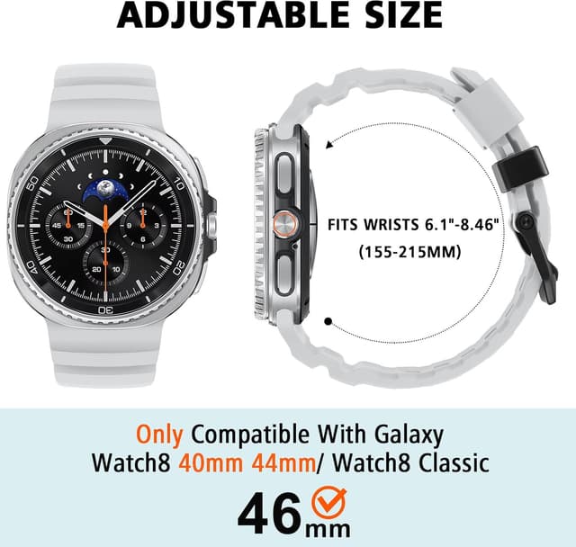 Detalle de HITZEE Sport Straps silicone band for Samsung Galaxy Watch8 & Watch8 Classic (40/44mm & 46mm) – White