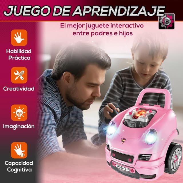 Detalle 1 de HOMCOM Camión de Juguete para Niños +3 Años 🚗 61 Piezas Rosa