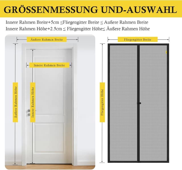 Detalle 2 de fowong Magnet-Fliegengitter für Balkontür 160x230 cm (Nanogitter, magnetischer Insektenschutzvorhang, schwarz)