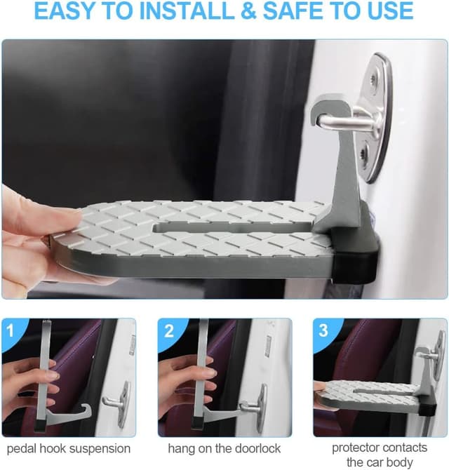 Detalle de URAQT Car Door Pedal & Roof-Rack Foot Ladder with Safety Hammer (Grey)