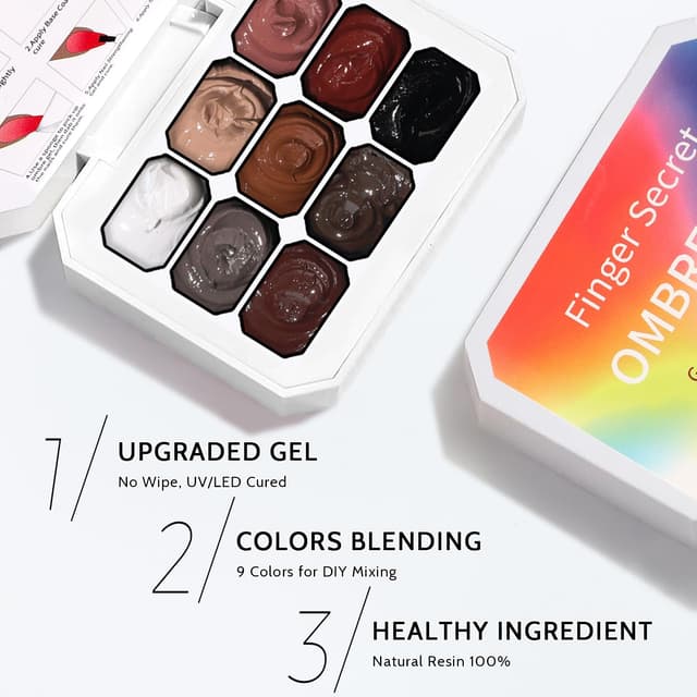 Detalle 1 de Karroy Sponge Pat Paint Nail Gel (9-Color Ombre Gradient), UV/LED Curing No-Wipe Gel for Floral Nail Art