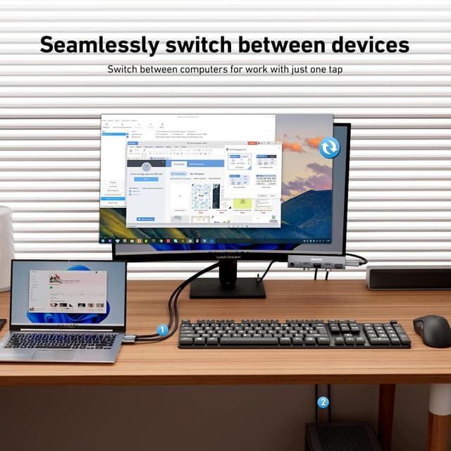 Detalle de BENFEI HDMI 2.1 KVM Switch für 2 PCs (8K@60Hz) mit USB 3.0, 4 USB-Ports und Monitor-/Tastatur-Maus-Sharing