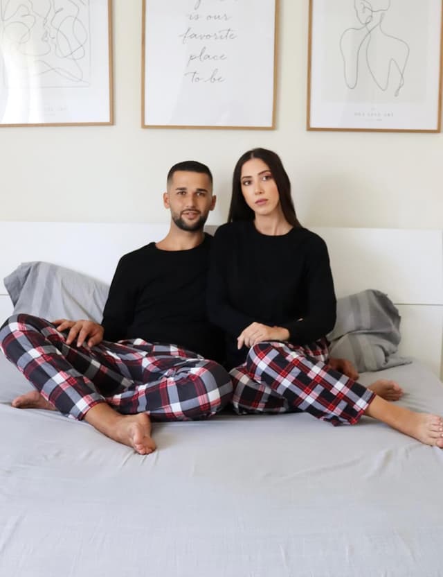 Detalle de Uniexcosm ensemble de pyjama homme en coton hiver à manches longues, col rond et poches latérales