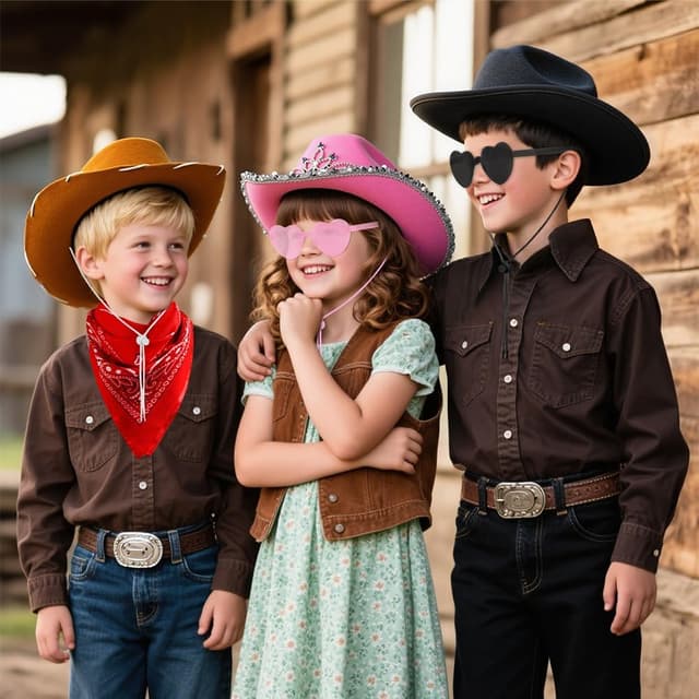 Detalle de AUYAO Kinder-Cowboyhut-Set mit Westernhut, Sonnenbrille und Bandana (Western, Rockstar, Hippie-Style)