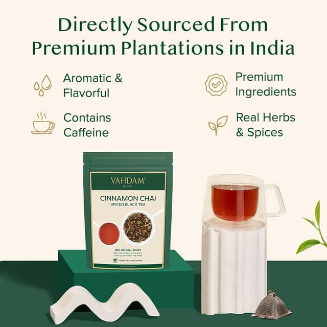 Detalle de VAHDAM Zimt Chai gewürzter schwarzer Tee (100 g) – indischer Chai mit Zimt, Kardamom & Nelken, vakuumversiegelt