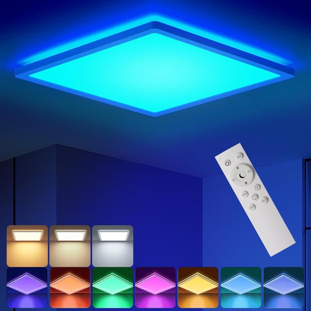 Detalle de BLNAN RGB LED Deckenleuchte (24 W), dimmbar mit Fernbedienung und Farbwechsel 3000K–6500K
