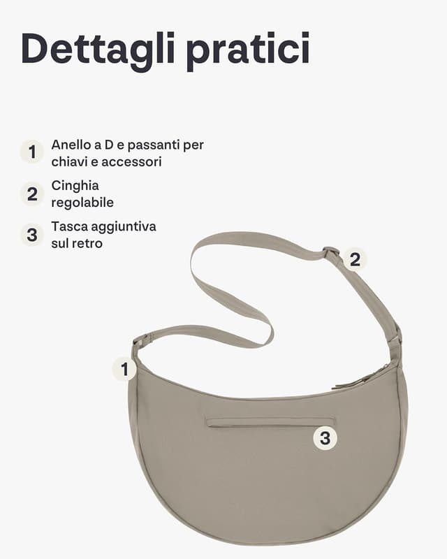 Detalle de Johnny Urban Ally Large Borsa a Tracolla Donna e Uomo Grigio: mezzaluna crossbody idrorepellente