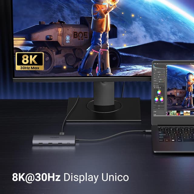 Detalle de UGREEN Revodok Pro 210 Docking Station USB-C 10 in 1 con doppio HDMI, Ethernet gigabit, SD/TF e Power Delivery 100W