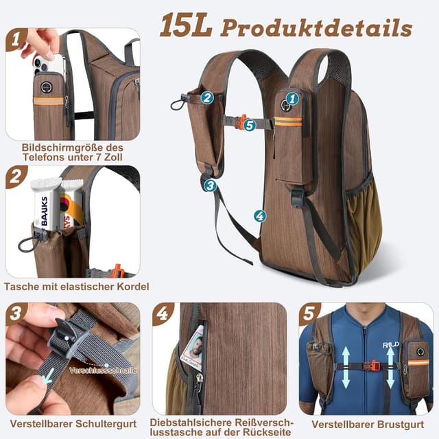 Detalle 2 de BECOJADDE 15L Wanderrucksack kompakt