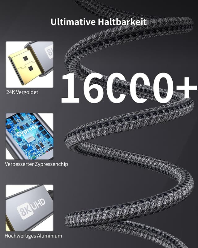 Thumbnail 6 de Silkland USB‑C auf DisplayPort 1.4 Kabel (Thunderbolt 4/3 kompatibel), 1 m – bis 8K@60 Hz