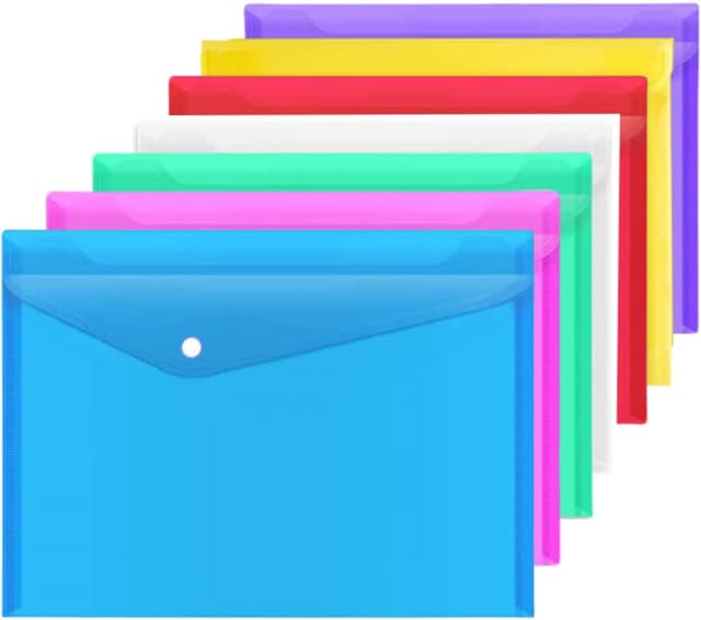 Detalle de ojussa A4 Plastic Wallets 7PCS waterproof folders with button storage (transparent, assorted colours)